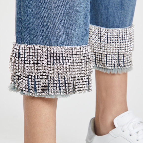 NWT $498 Veronica Beard Jean 28 Straight Ryleigh Pants with Fringe Rhinestones - Picture 5 of 6